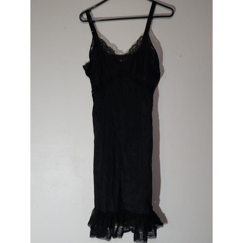 Movie Star Black Full Slip Lingerie Sz 34 Tall Nighty Dress Lace Pleated Hem